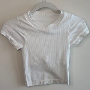 CALIA Classic White Ribbed Women’s Tee with Built-in Bra | XXS